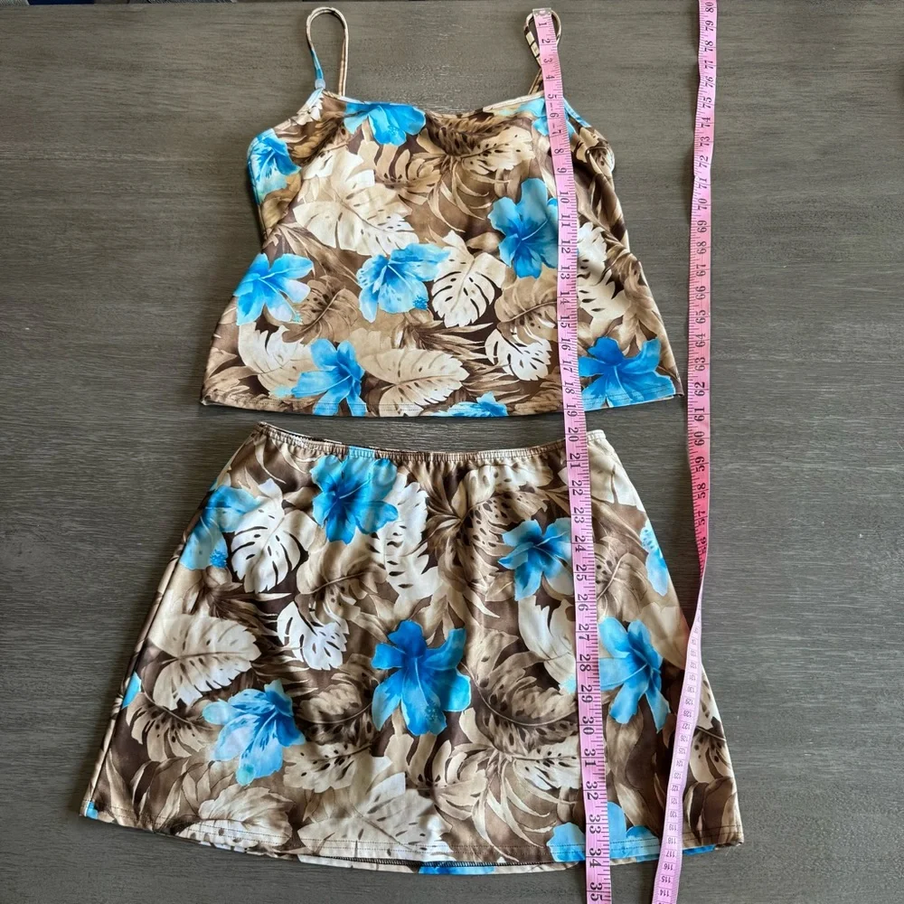 Vintage Skirt Set Tankini Swimsuit Tropical Floral S - Picture 9 of 10